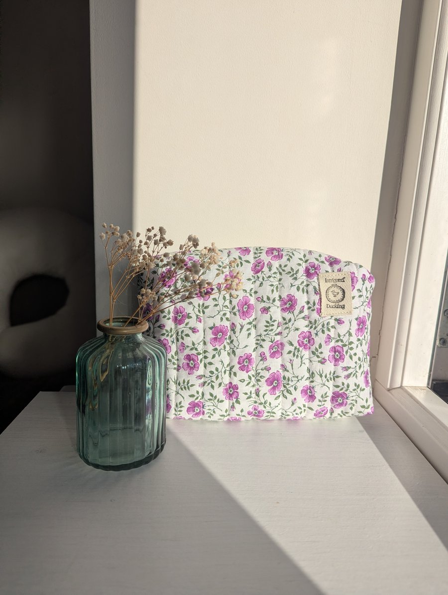 Quilted Floral Zipper Pouch - Medium