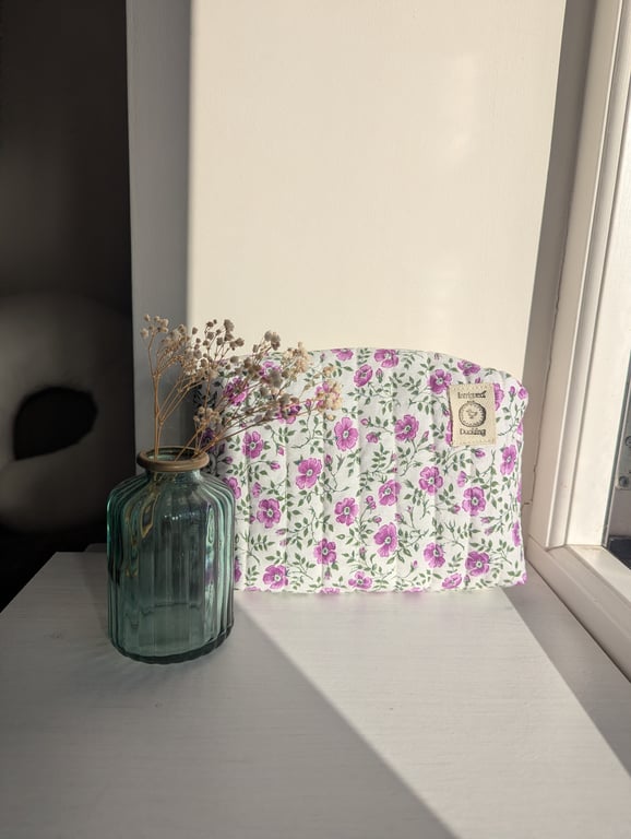 Quilted Floral Zipper Pouch - Medium