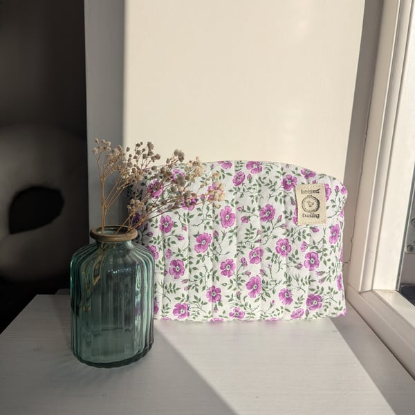 Quilted Floral Zipper Pouch - Medium