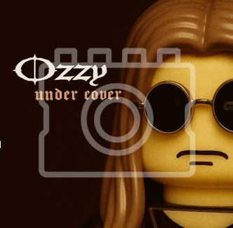 LEGO-Inspired Ozzy Osbourne – Under Cover 5x5" Print (Mounted for 9x9" Frame)