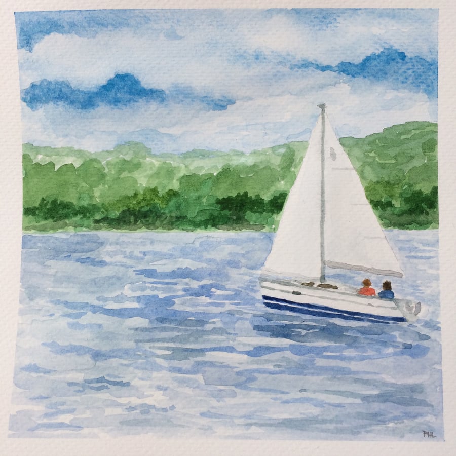 Sailing on Lake Windermere original watercolour painting 