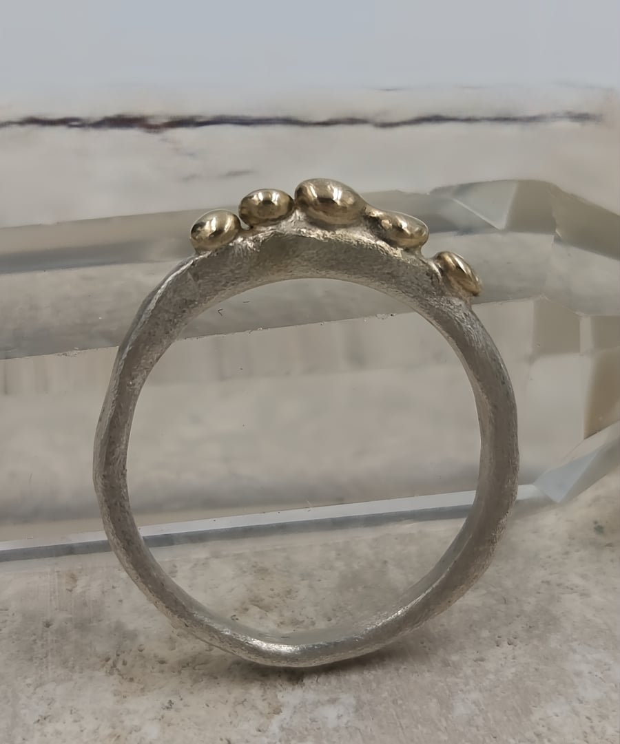 Molten Silver Pinky Ring with 9ct Gold Granules