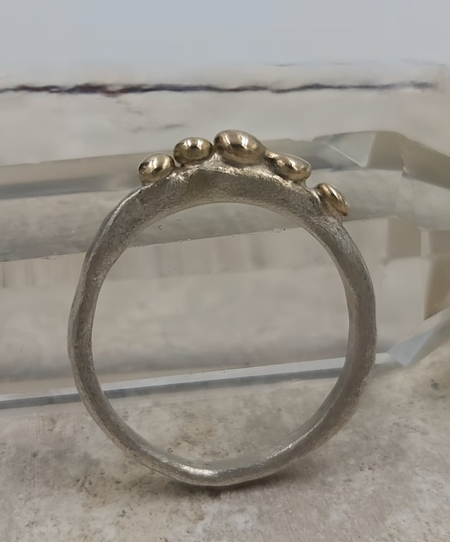 Molten Silver Pinky Ring with 9ct Gold Granules