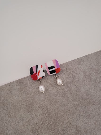 Handmade Polymer Clay Earring with Pearl - Urban Chic Pearl Dangles