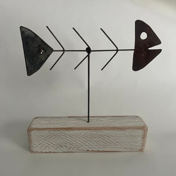 Skeletal fish scrap metal sculpture- nautical 