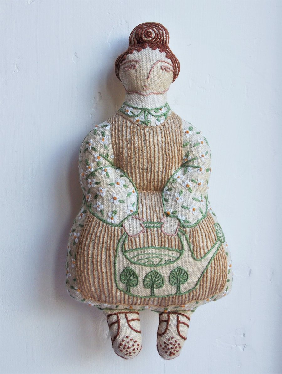 Kate - A Hand Embroidered Textile Art Doll, Eco-friendly, Handmade - 20cms