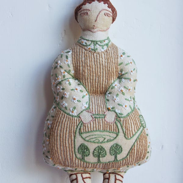Kate - A Hand Embroidered Textile Art Doll, Eco-friendly, Handmade - 20cms