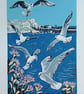'Seagulls at St Ives' - linoprint