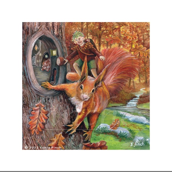 Autumn Chestnut Elf - Greeting Card