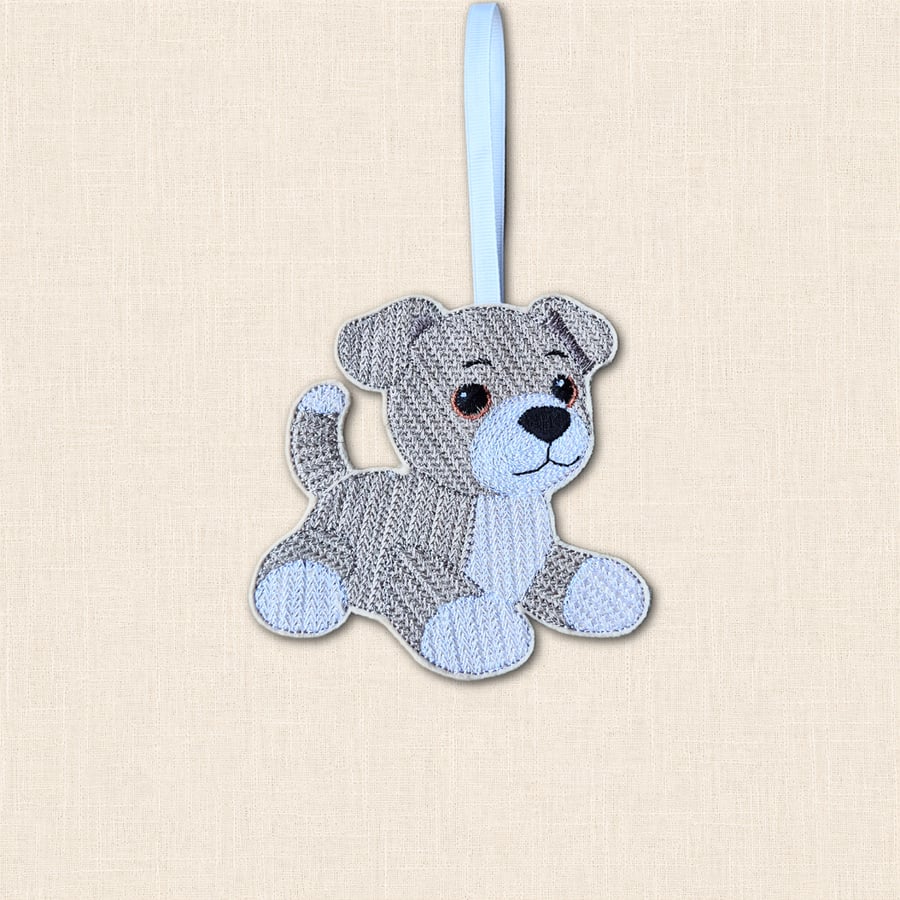 Knit Stitch Puppy Decoration - Embroidered Felt Hanging Decor