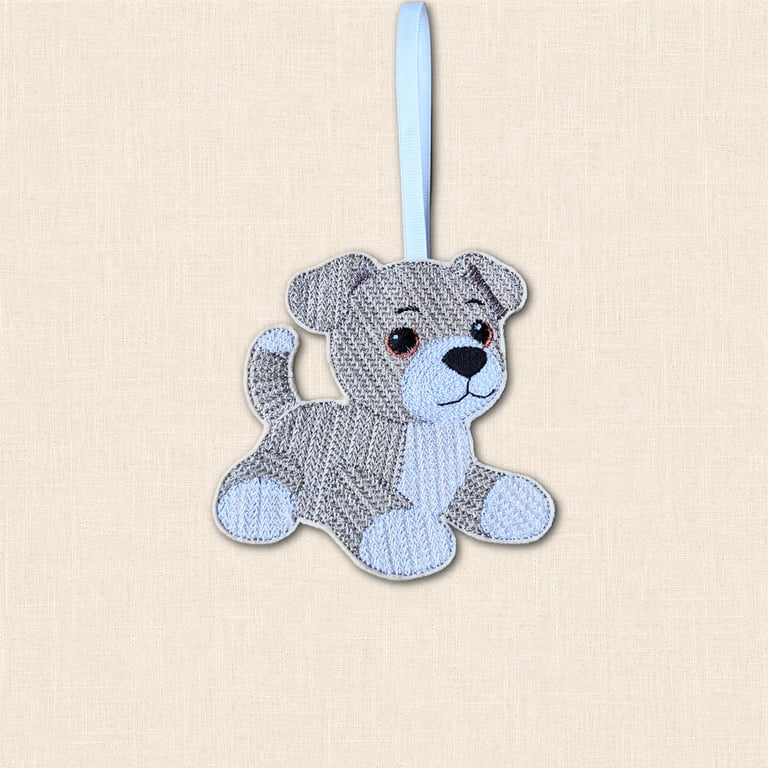 Knit Stitch Puppy Decoration - Embroidered Felt Hanging Decor