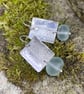 Textured silver and large frosted aqua glass bead earrings