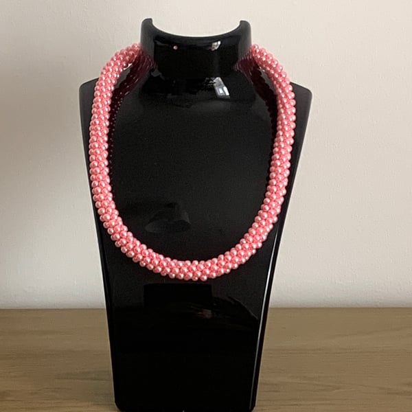 Pink Pearl Woven Choker Necklace