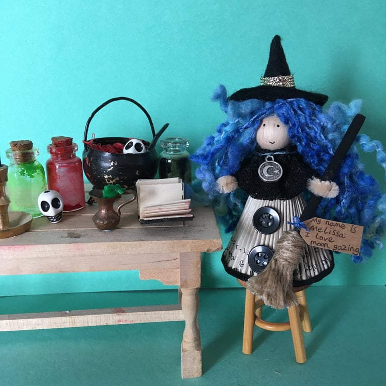 Blue Witch Doll Decoration, Halloween Decoration