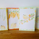 Pack of 4 Original Hand Painted Blank Bird Cards