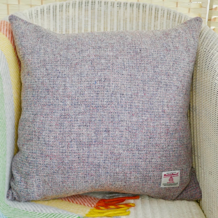 Harris Tweed Scatter Cushion with Pad, Grey & Pink 48cm