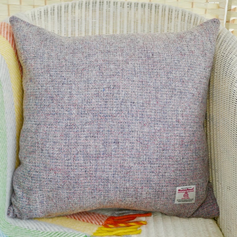 Harris Tweed Scatter Cushion with Pad, Grey & Pink 48cm