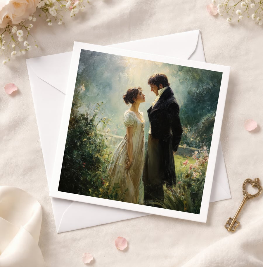 Pride and Prejudice Inspired Romantic Card - Darcy & Elizabeth Literary Love Art