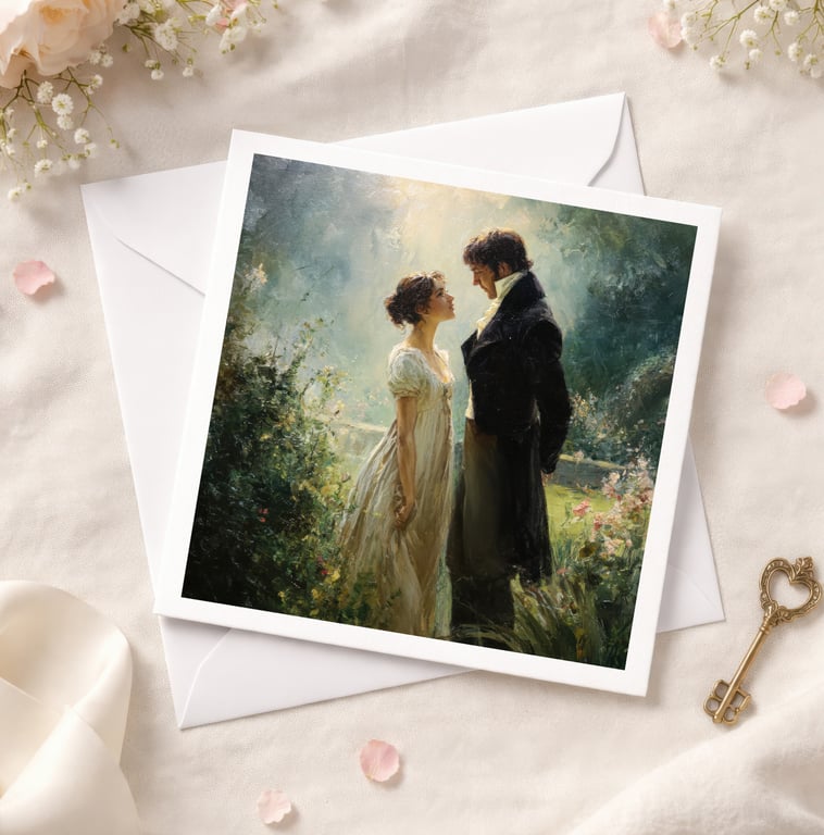 Pride and Prejudice Inspired Romantic Card - Darcy & Elizabeth Literary Love Art