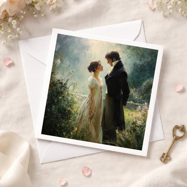 Pride and Prejudice Inspired Romantic Card - Darcy & Elizabeth Literary Love Art