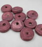 10 Medium Speckled Damson Purple Glazed Ceramic Washer Beads - Image 1