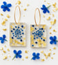 Blue Pressed Flower Resin Dangle Earrings with Gold Leaf