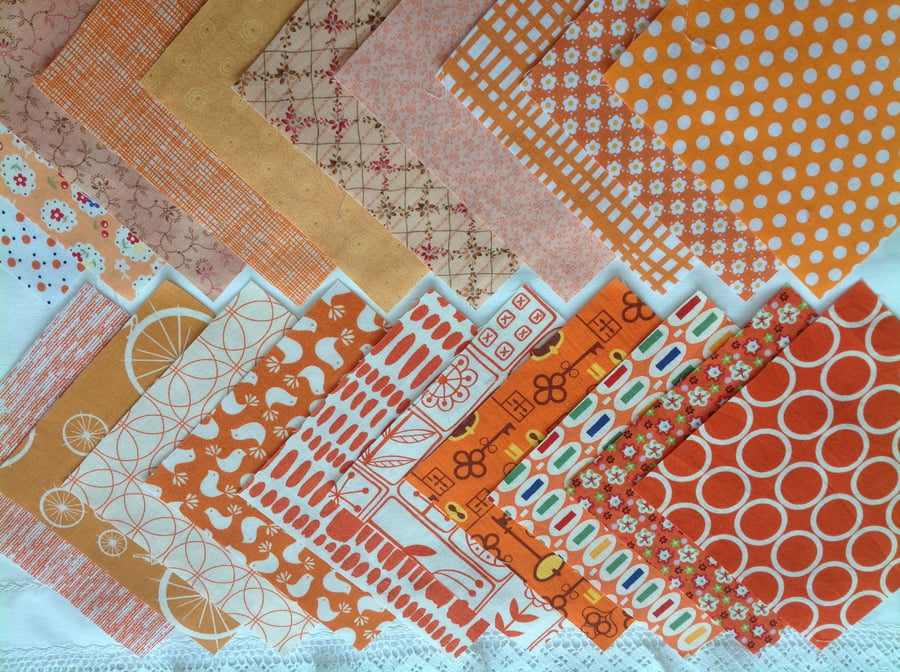 Charm squares for patchwork, 20 x 5", in orange