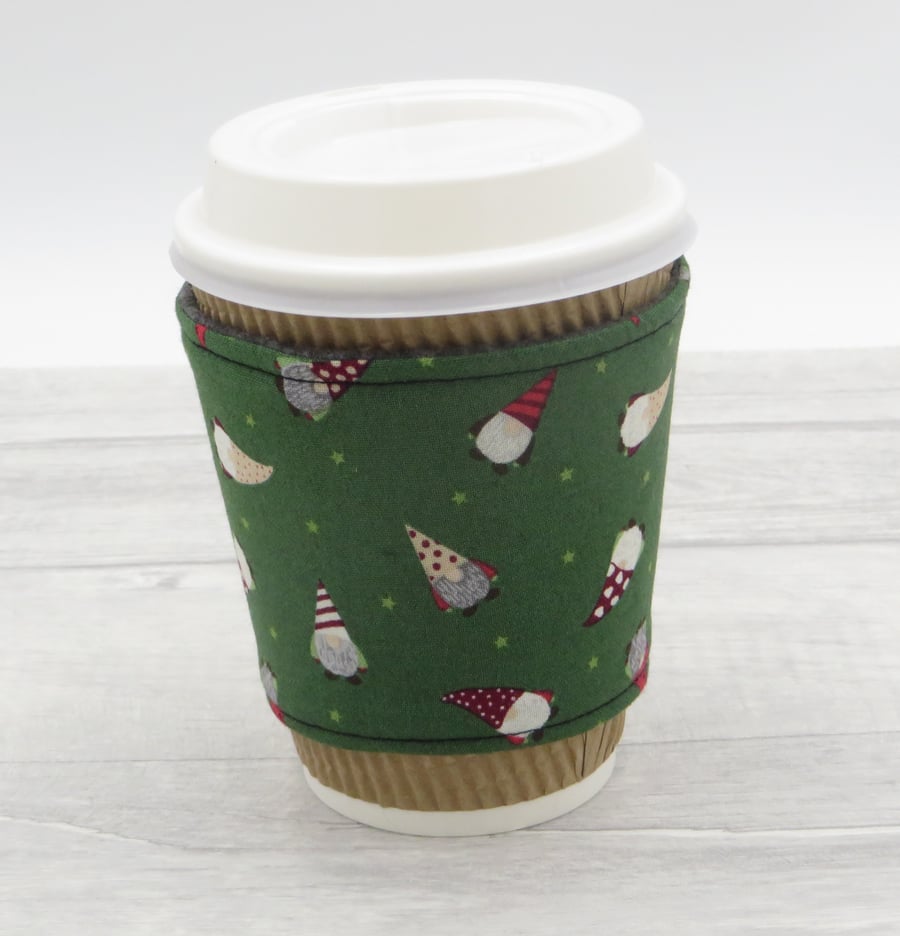 Cup Cosy Sleeve in Christmas Fabric, Reversible and Reusable Cup Holder,