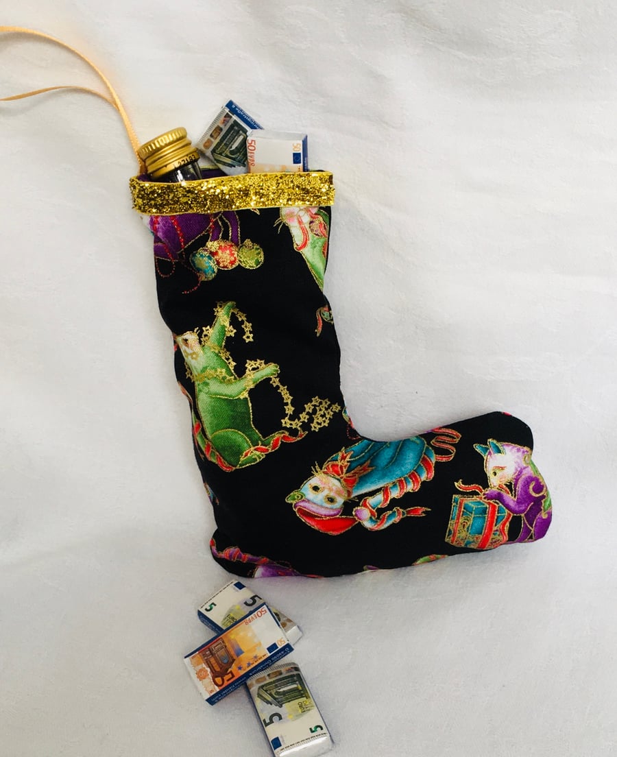 Cats Christmas Stocking, Small Christmas Stocking, Tree Decoration, Gift Ideas.