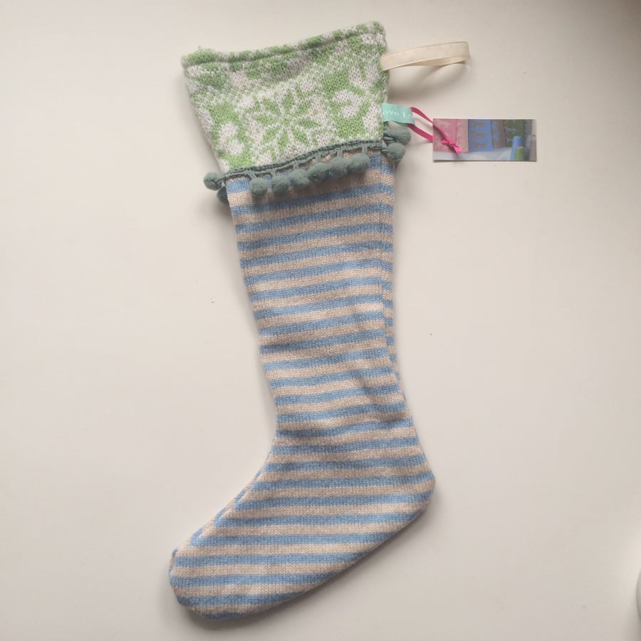 Knitted christmas stocking decoration