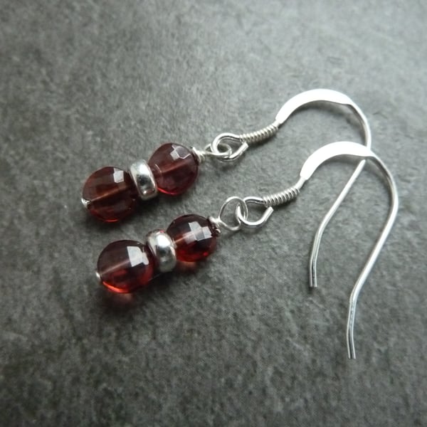 sterling silver earrings, garnet gemstones