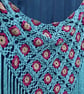 Crochet triangular shawl in sparkly gold, cerise & pale green - design LF433 - Image 8