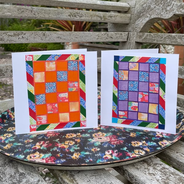 Blank card - handmade patchwork collage ‘Bright Squares’