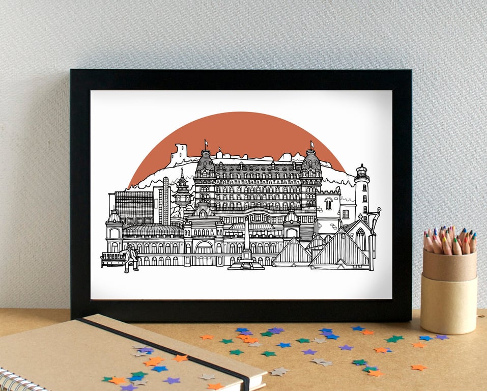 Scarborough Landmarks Skyline Art Print