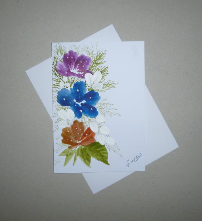 original art hand painted floral greetings card ( ref FA 135 D4 )