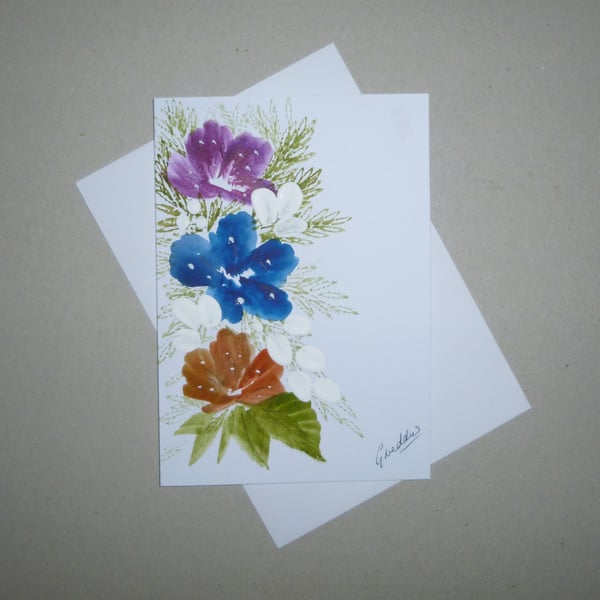 original art hand painted floral greetings card ( ref FA 135 D4 )