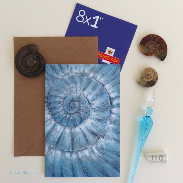 Blank greeting card ammonite no.90 note card notelet fossil spiral cello free