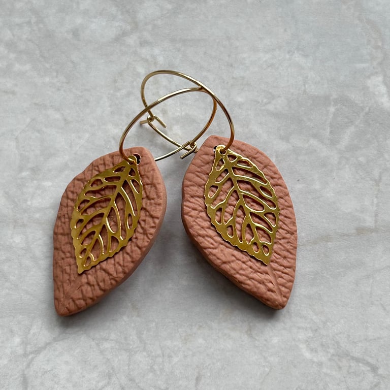 Handmade Polymer Clay Leaf Earrings – Lightweight & Hypoallergenic