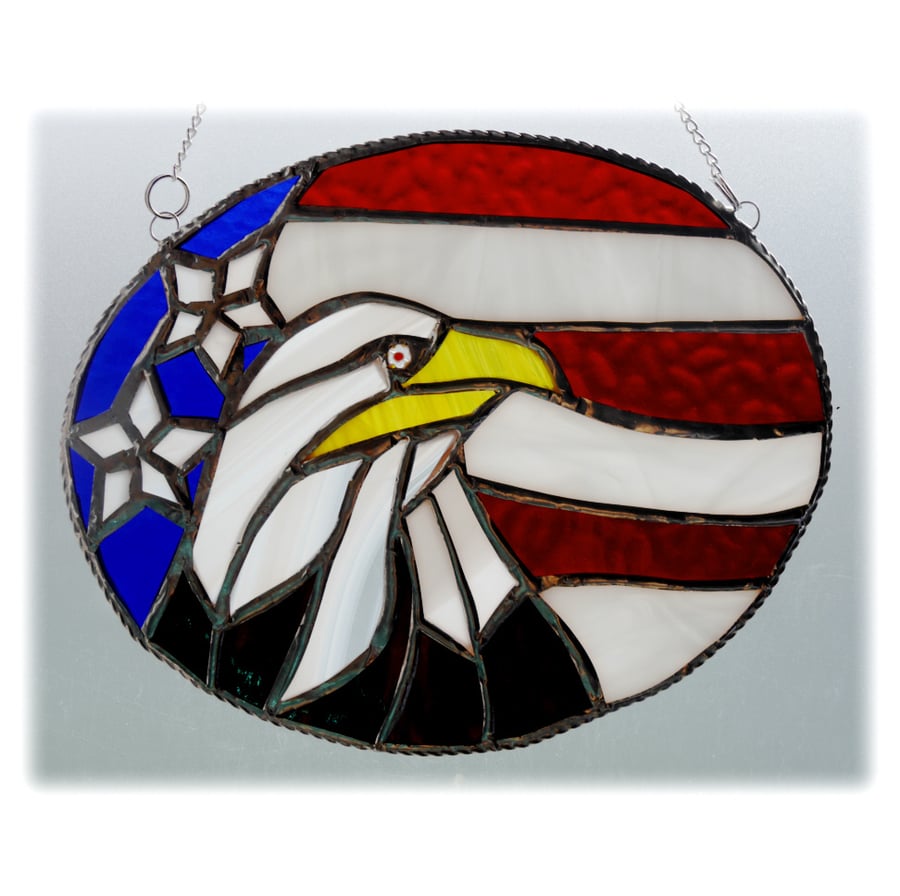  Bald Eagle American Flag Suncatcher Stained Glass Handmade 