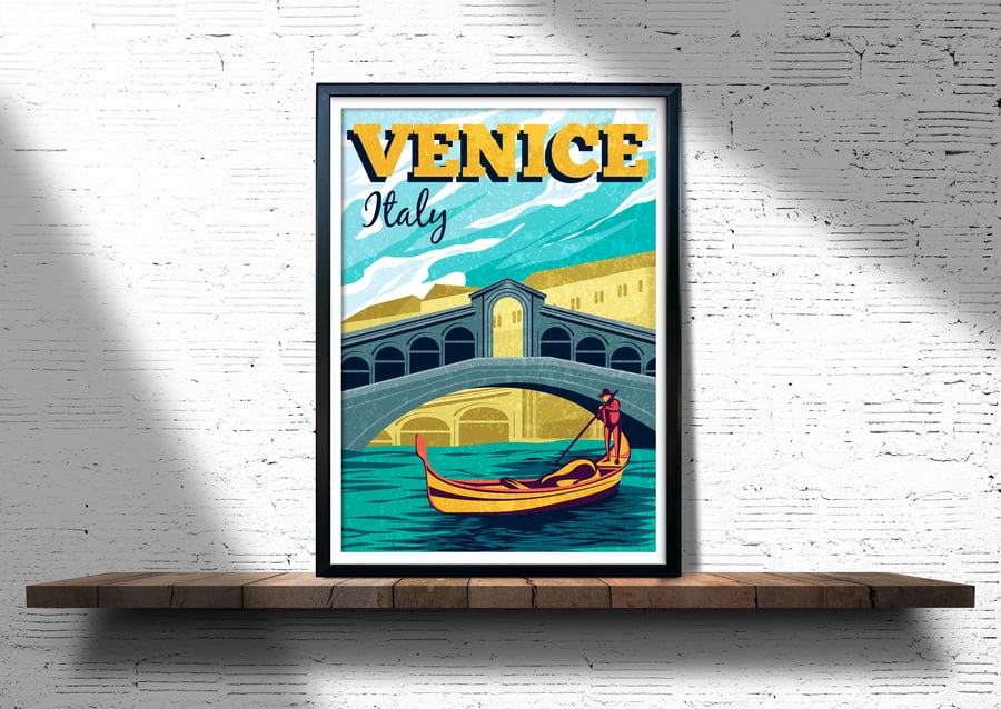 Venice retro travel poster, Venice city art print, Italy travel poster
