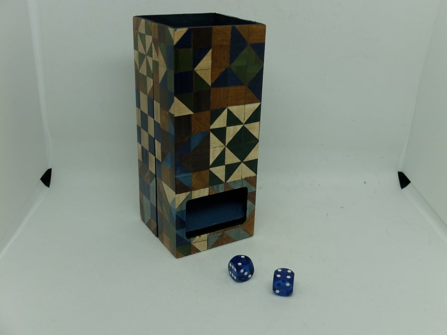 Large Baffle Box, hand veneered in quilt block design