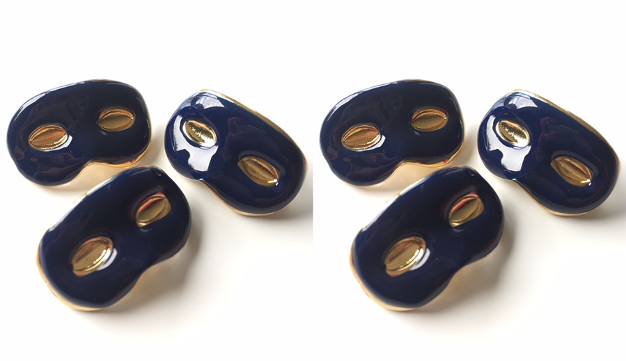6 Masked Ball Buttons, Navy, 15mm Wide, Enamel Covered Metal, Italian Designer
