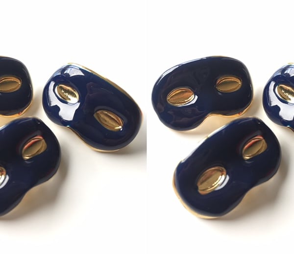 6 Masked Ball Buttons, Navy, 15mm Wide, Enamel Covered Metal, Italian Designer