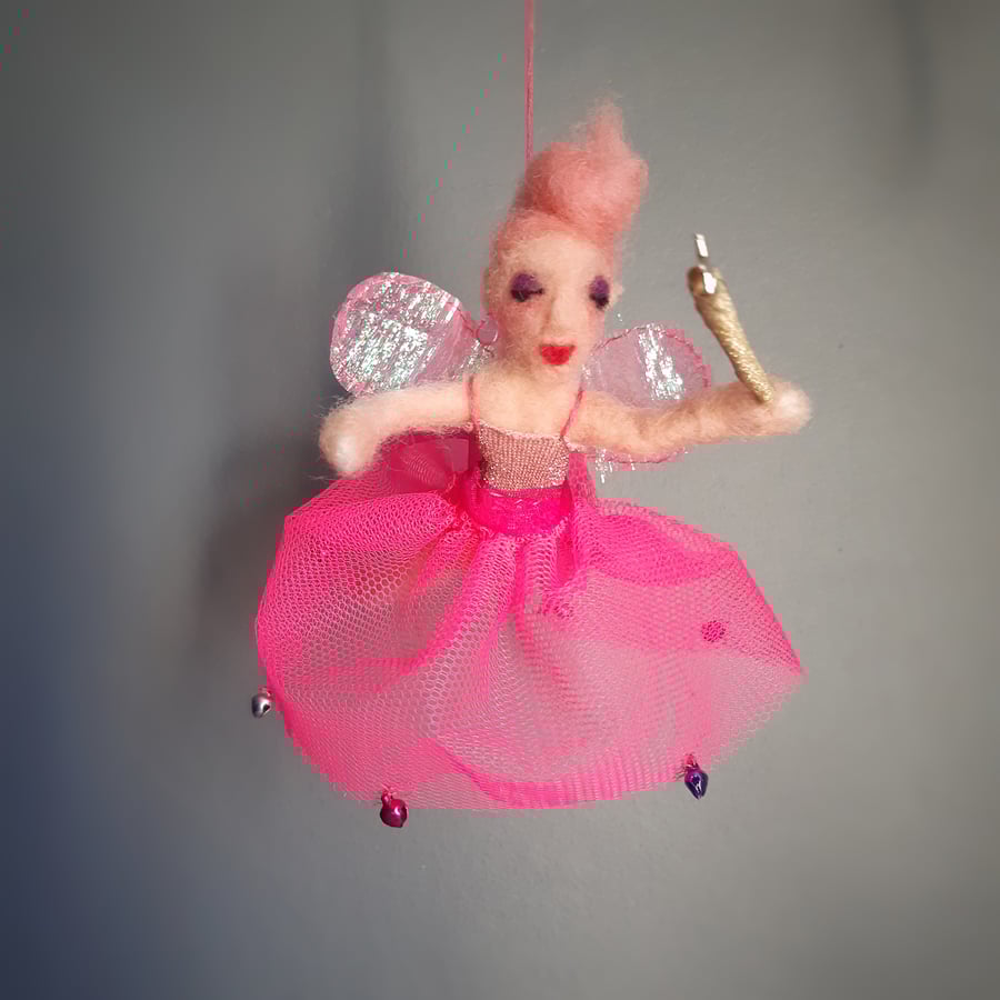 Christmas fairy, Pink fairy, Tree topper, Punk Folksy