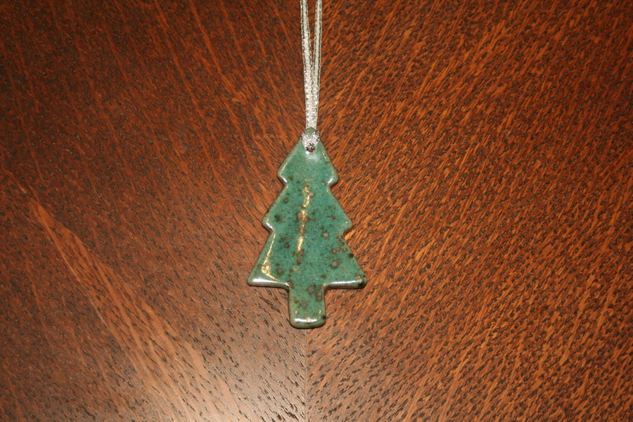  Christmas tree ceramic metallic speckled green tree hanging decoration