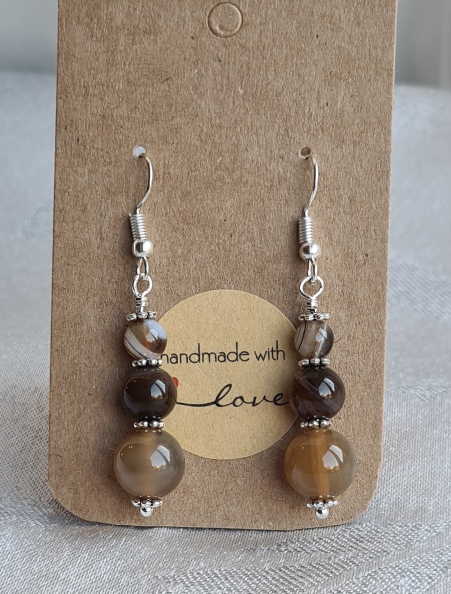 Lovely Coffee Lace Agate Bead Earrings - Cappuccino colour