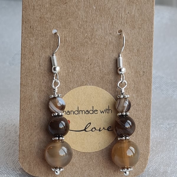 Lovely Coffee Lace Agate Bead Earrings - Cappuccino colour