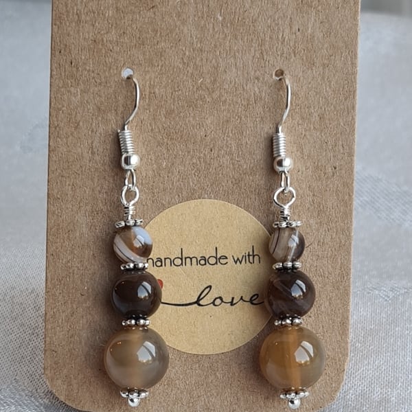 Lovely Coffee Lace Agate Bead Earrings - Cappuccino colour