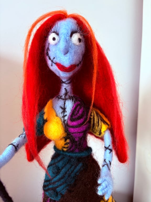 Needle Felted Sally Skellington Nightmare Before Christmas Collectable Doll 