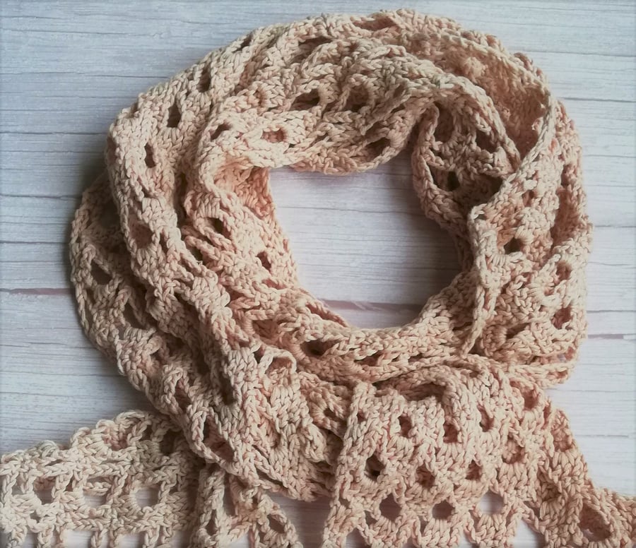 Rowan Pima Cotton Crochet Scarf in pale pink